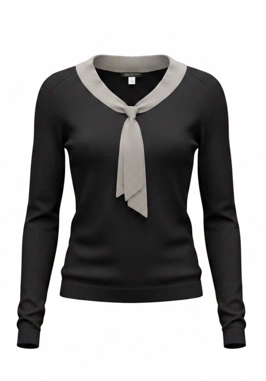 Jones New York Collection Black and Grey Tie-Neck Long Sleeve Sweater